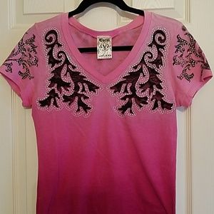 PRETTY IN PINK. Vocal T-Shirt - lace & rhinestones